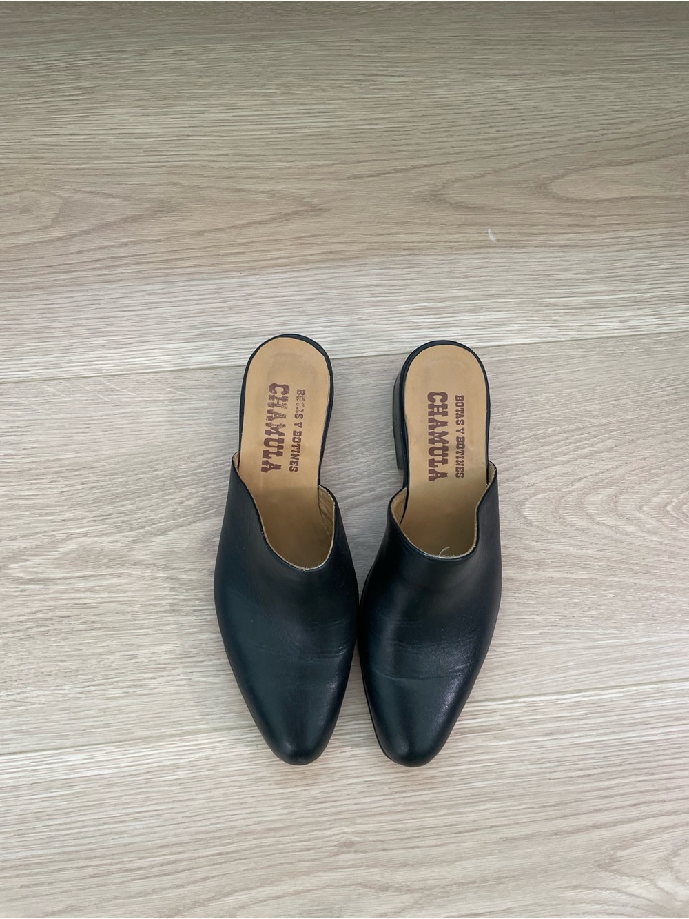 Chamula Women's Black Leather Slip-On Mules